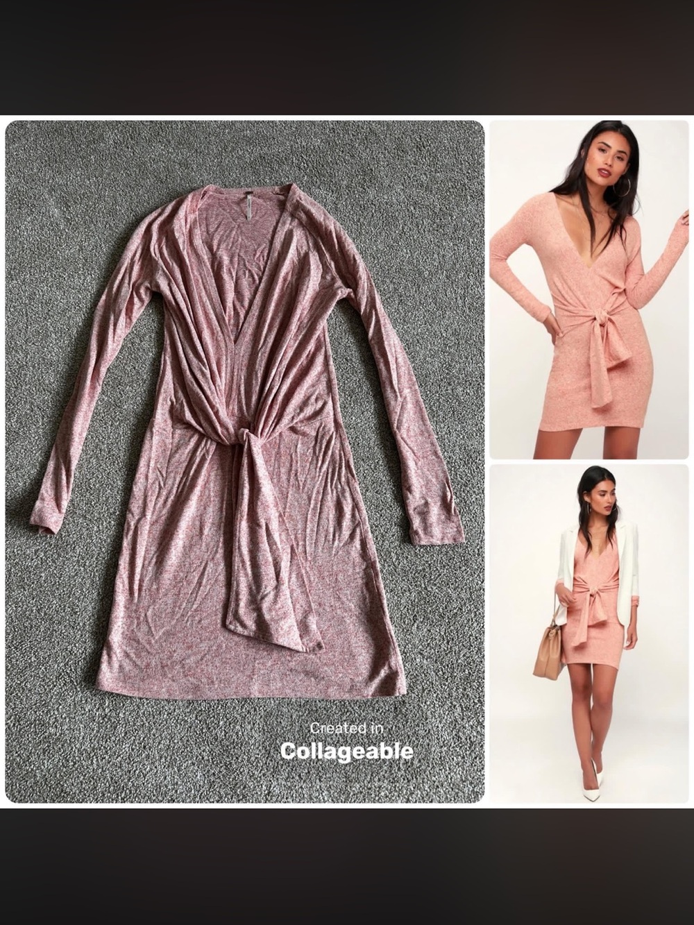 Free People Pink Tie-Front Long Sleeve Knit Dress